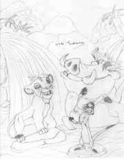 Simba Timon and Pumba at waterfall